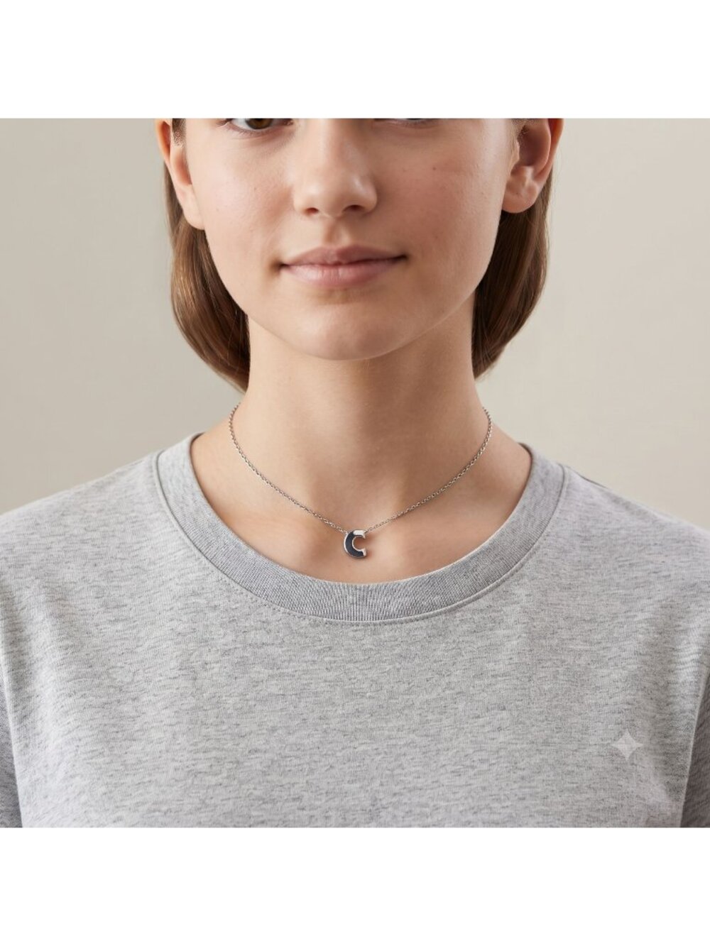 Vintage Trifari Letter C Initial Necklace, Silver Tone Minimalist 15" Choker